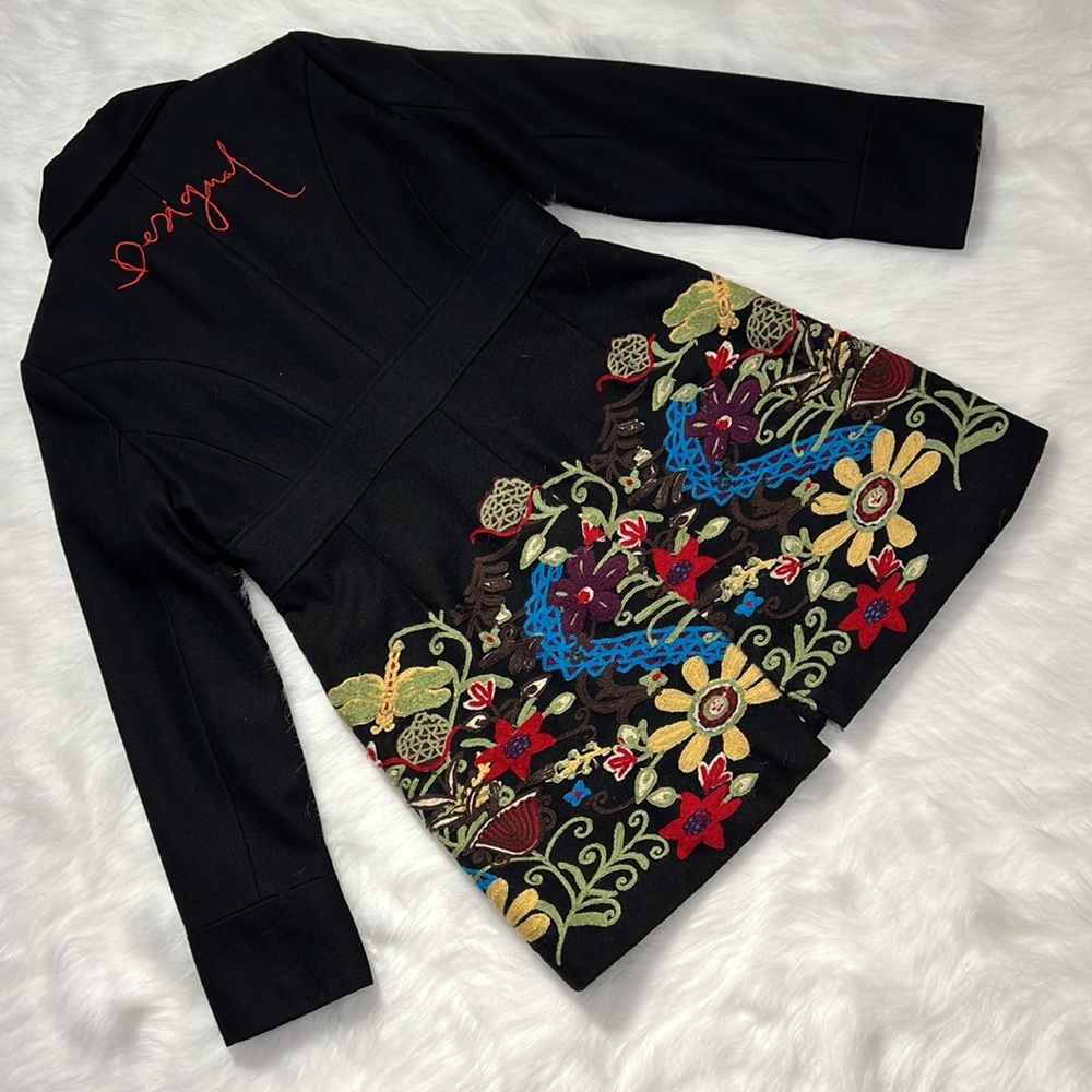 Desigual Floral Embroidered Black Coat Size 40 ( 4 US)